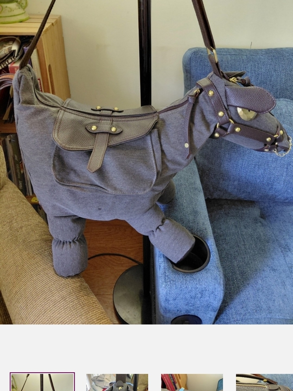 Women’s Gray Canvas Floppy  Horse-Shape Shoulder Bag